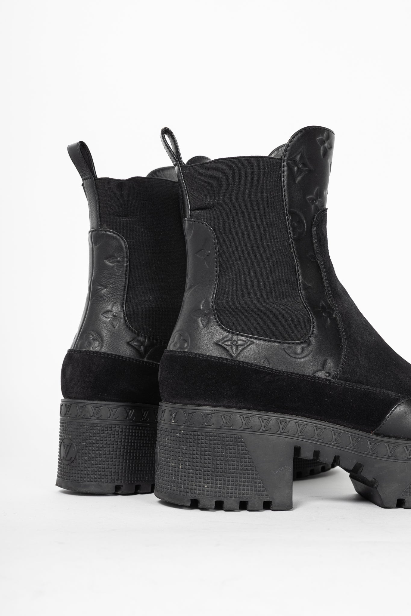 Louis Vuitton Laureate Black Suede & Monogram-Leather Platform Chelsea Boot