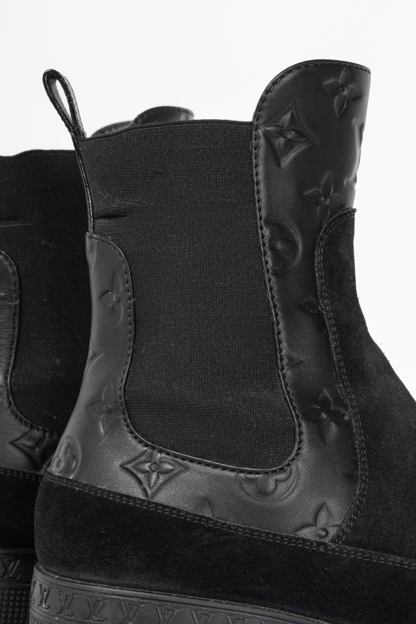 Louis Vuitton Laureate Black Suede & Monogram-Leather Platform Chelsea Boot