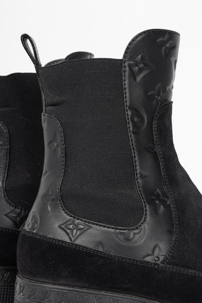 Louis Vuitton Laureate Black Suede & Monogram-Leather Platform Chelsea Boot