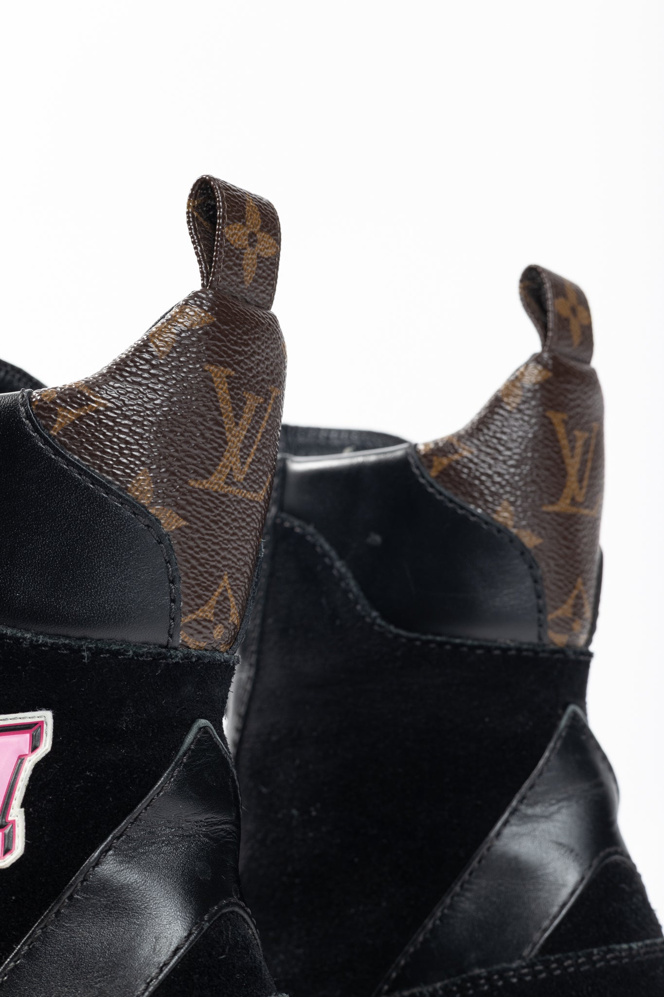 Louis Vuitton Laureate Black Suede & Monogram Canvas Patch-Applique Platform Desert Boots