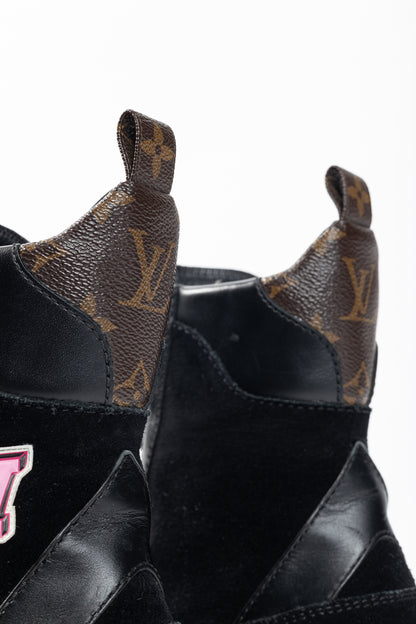 Louis Vuitton Laureate Black Suede & Monogram Canvas Patch-Applique Platform Desert Boots