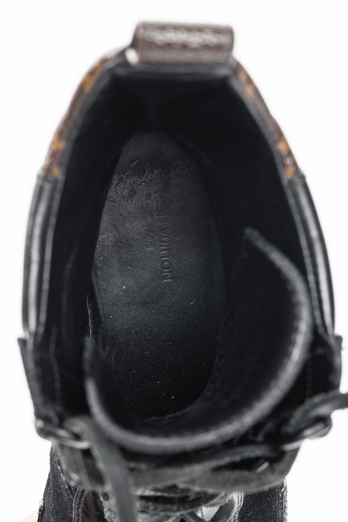 Louis Vuitton Laureate Black Suede & Monogram Canvas Patch-Applique Platform Desert Boots