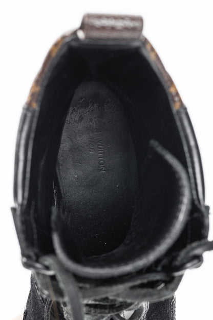 Louis Vuitton Laureate Black Suede & Monogram Canvas Patch-Applique Platform Desert Boots