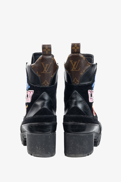 Louis Vuitton Laureate Black Suede & Monogram Canvas Patch-Applique Platform Desert Boots