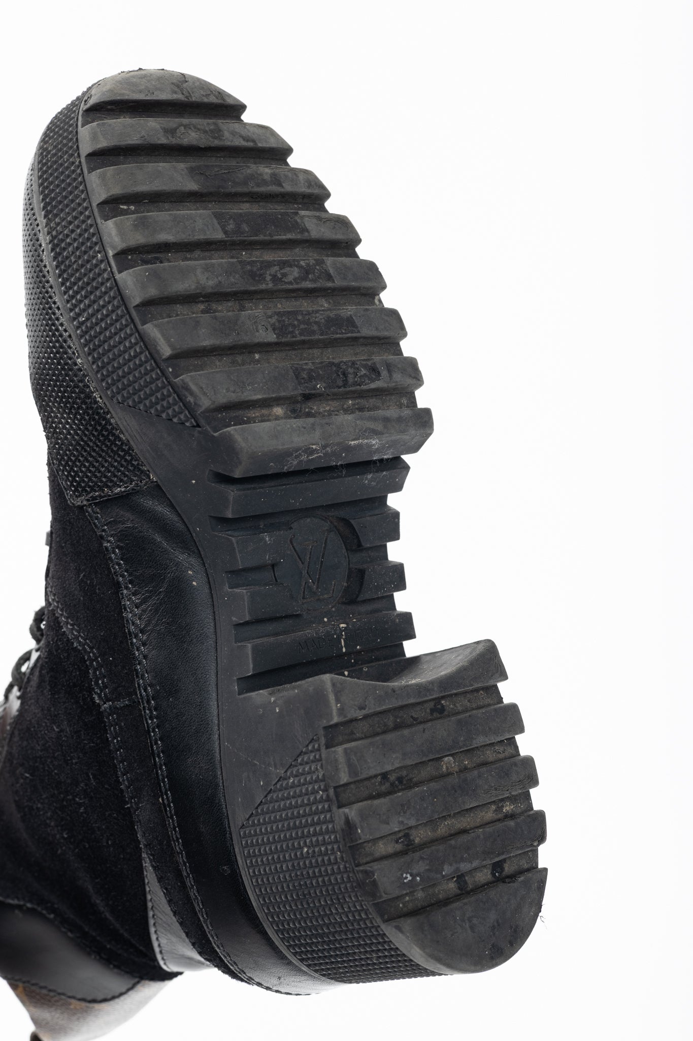 Louis Vuitton Laureate Black Suede & Monogram Canvas Patch-Applique Platform Desert Boots