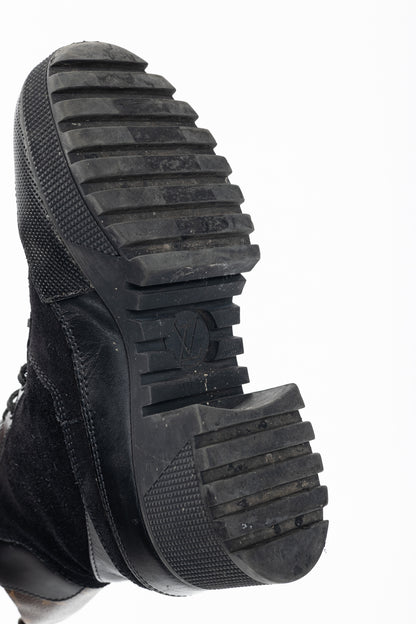 Louis Vuitton Laureate Black Suede & Monogram Canvas Patch-Applique Platform Desert Boots