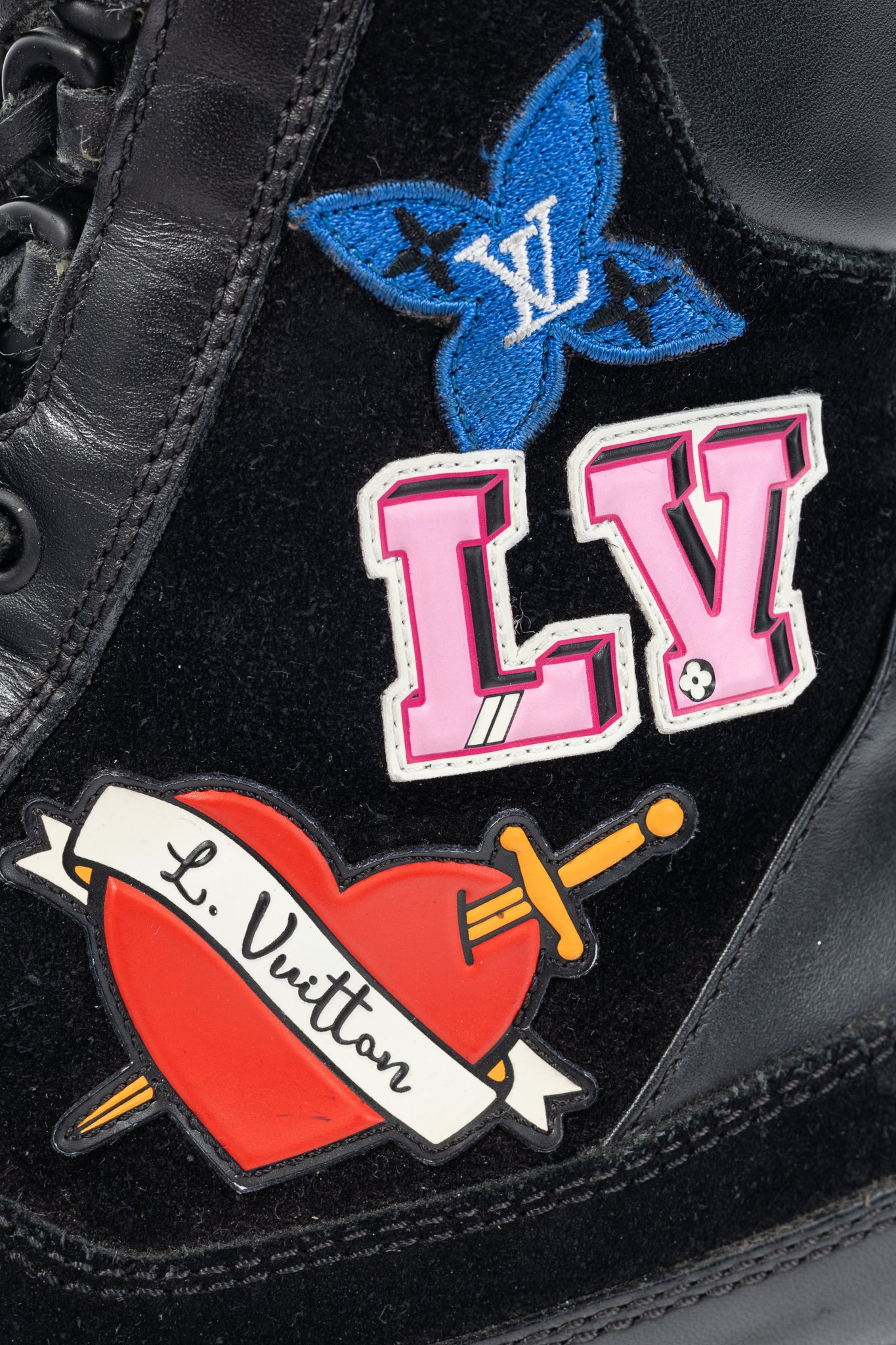 Louis Vuitton Laureate Black Suede & Monogram Canvas Patch-Applique Platform Desert Boots