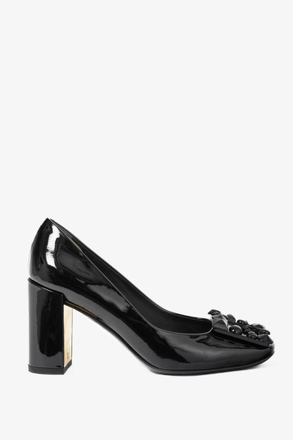 Louis Vuitton Black Patent Leather Embellished-Buckle Pumps