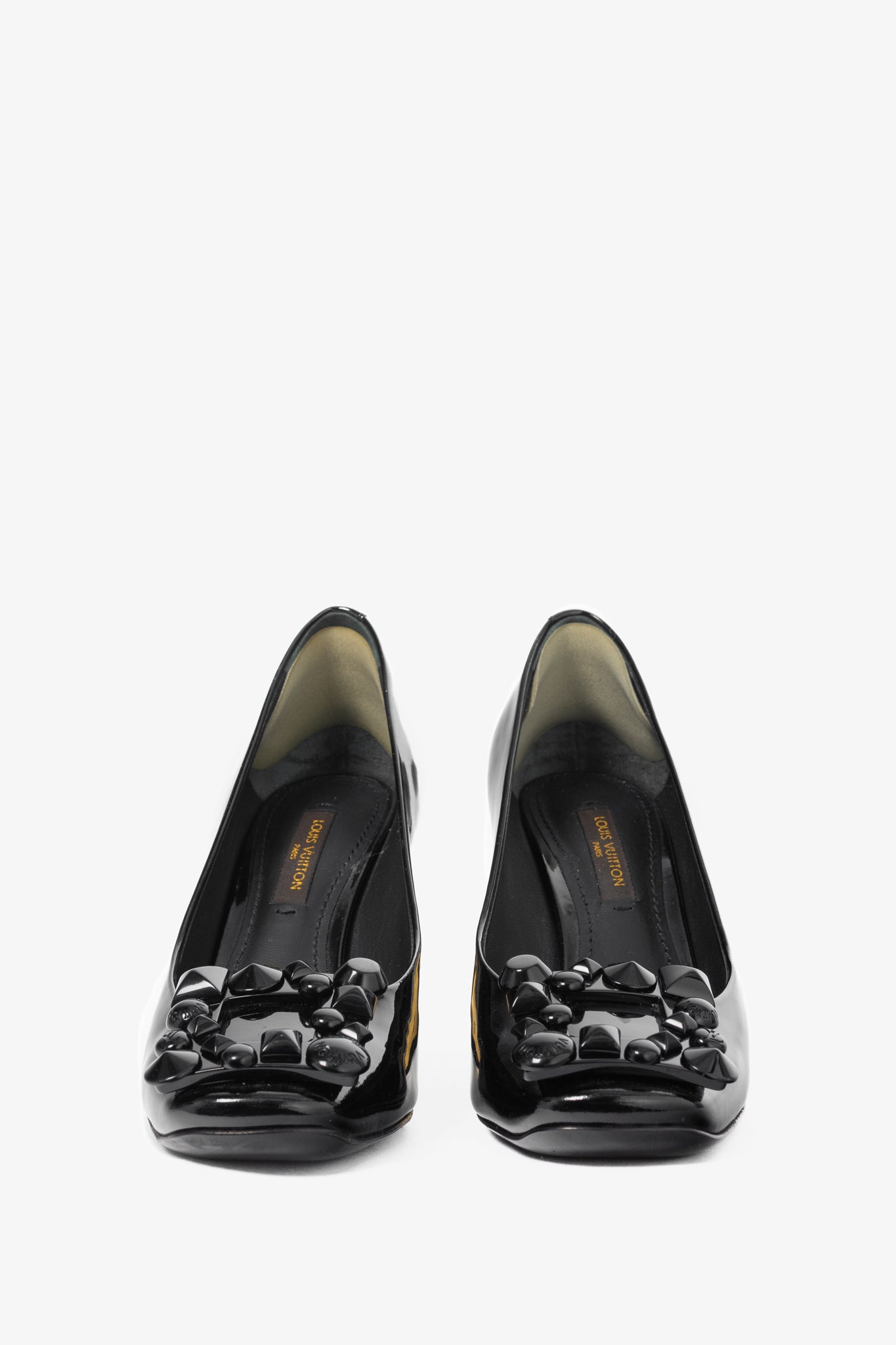 Louis Vuitton Black Patent Leather Embellished-Buckle Pumps