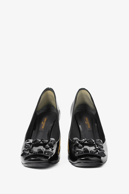 Louis Vuitton Black Patent Leather Embellished-Buckle Pumps