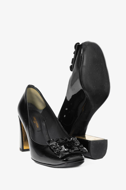 Louis Vuitton Black Patent Leather Embellished-Buckle Pumps