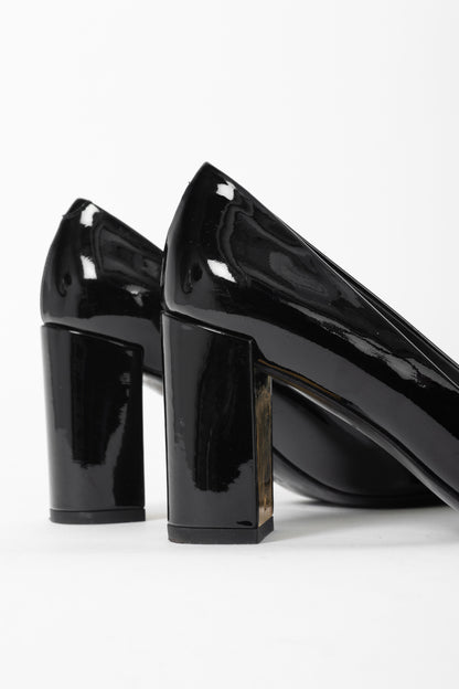Louis Vuitton Black Patent Leather Embellished-Buckle Pumps