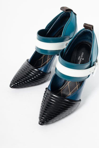 Louis Vuitton AW15 Runway Blue & Black Colourblock Mary Jane Heels