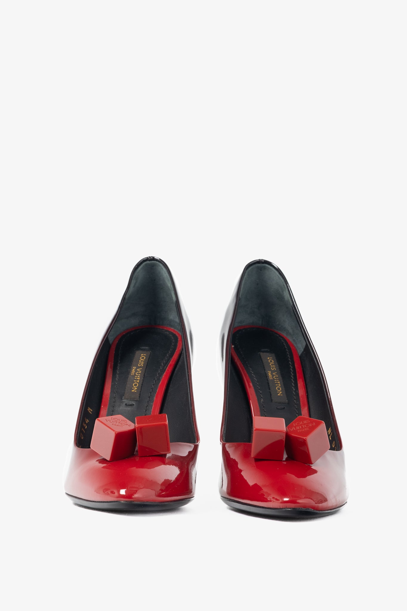 Louis Vuitton Gossip Red & Black Ombre Patent Leather Cube Heels