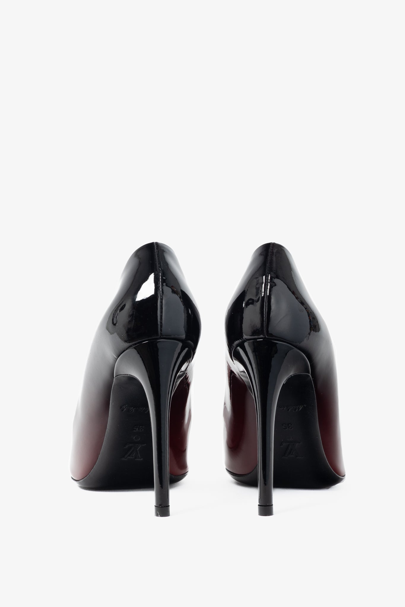 Louis Vuitton Gossip Red & Black Ombre Patent Leather Cube Heels