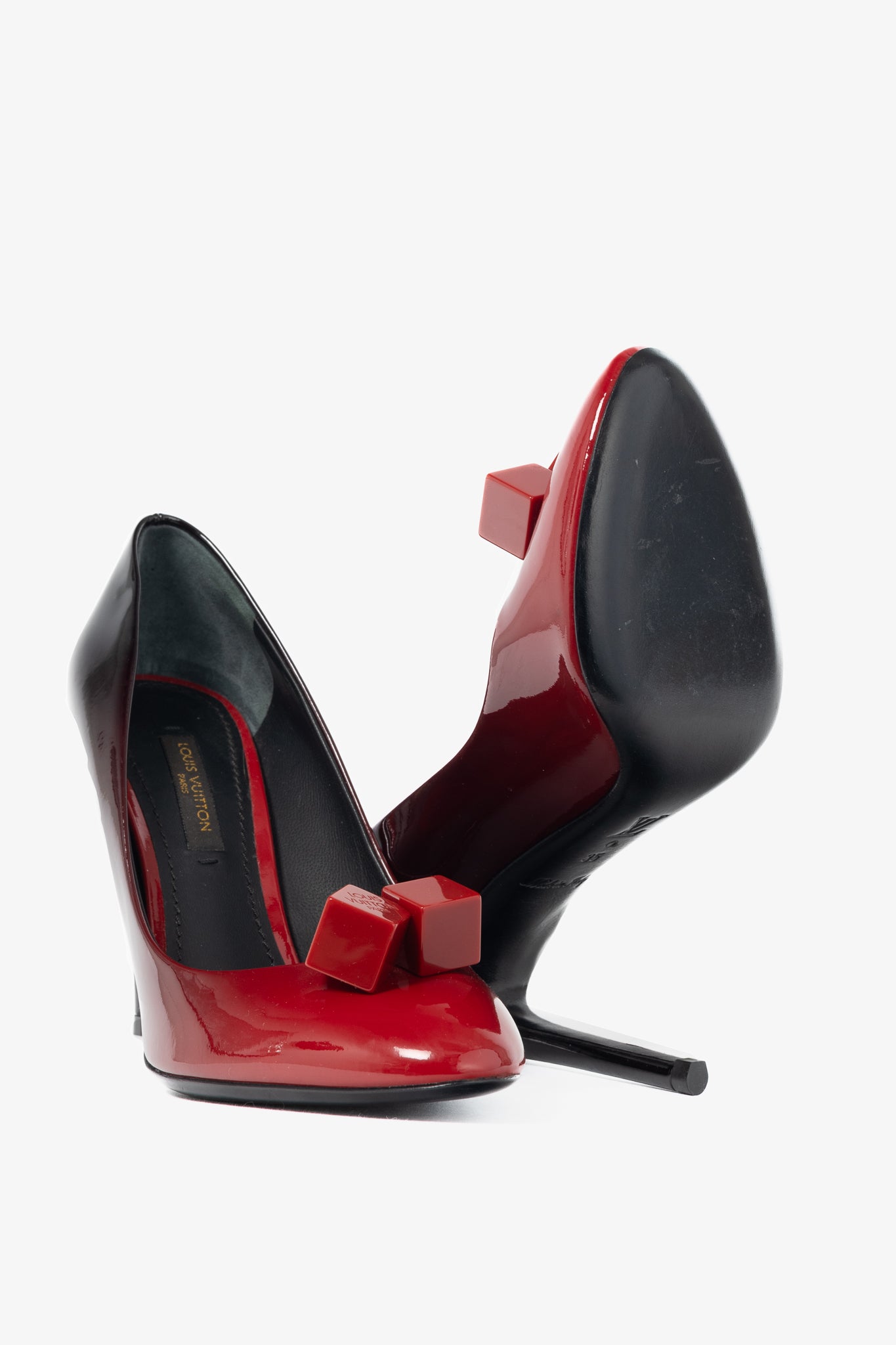 Louis Vuitton Gossip Red & Black Ombre Patent Leather Cube Heels