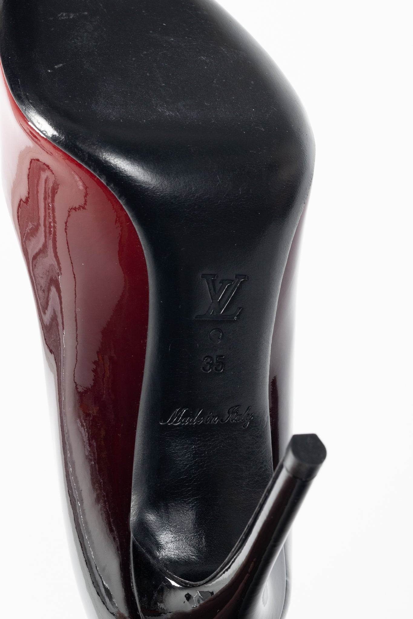Louis Vuitton Gossip Red & Black Ombre Patent Leather Cube Heels