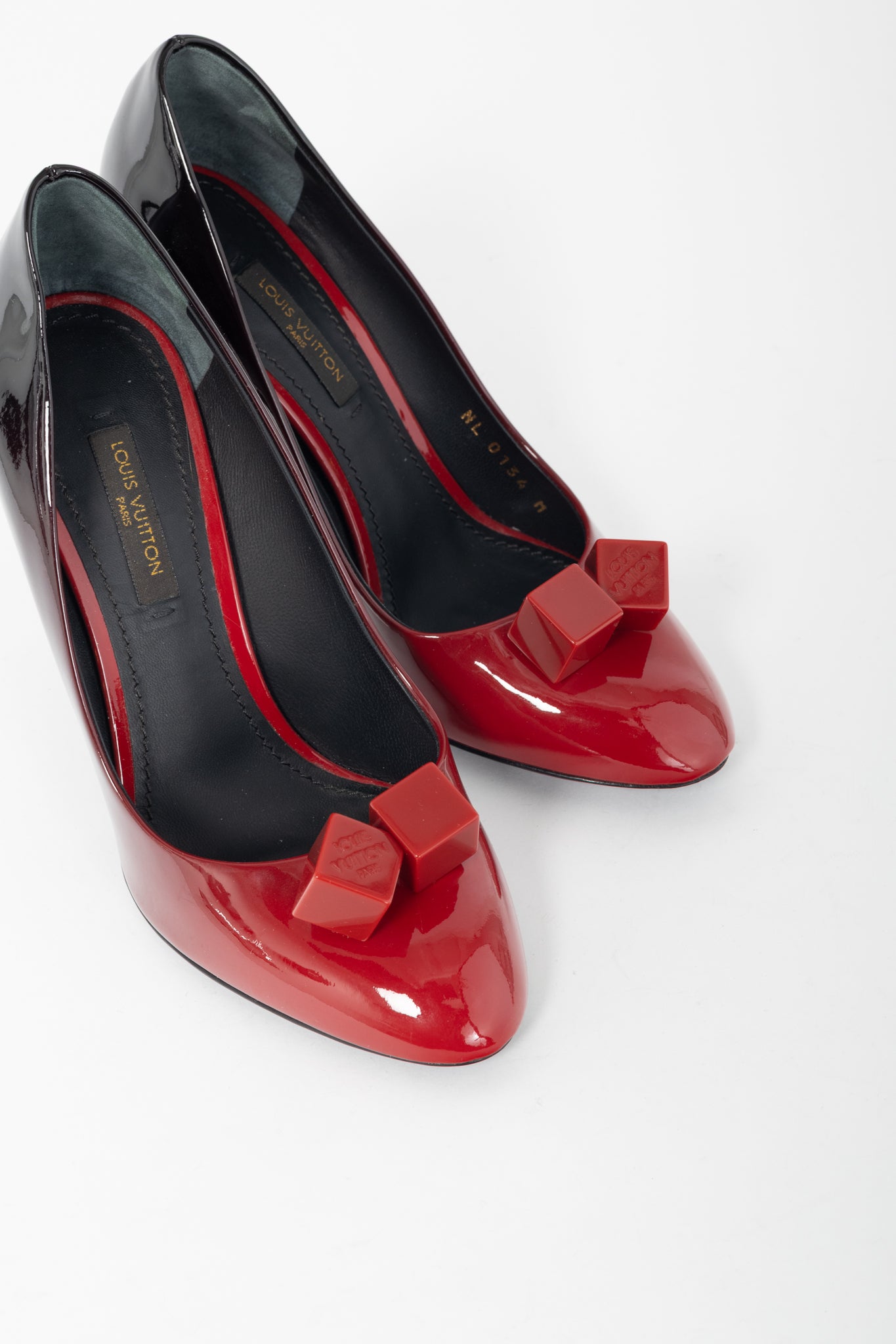 Louis Vuitton Gossip Red & Black Ombre Patent Leather Cube Heels