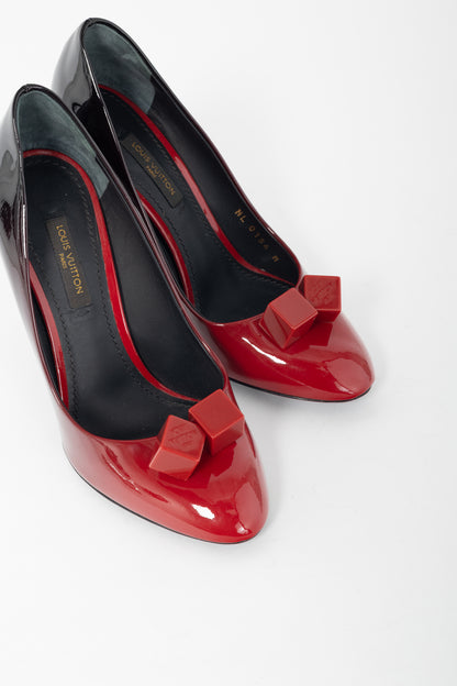Louis Vuitton Gossip Red & Black Ombre Patent Leather Cube Heels