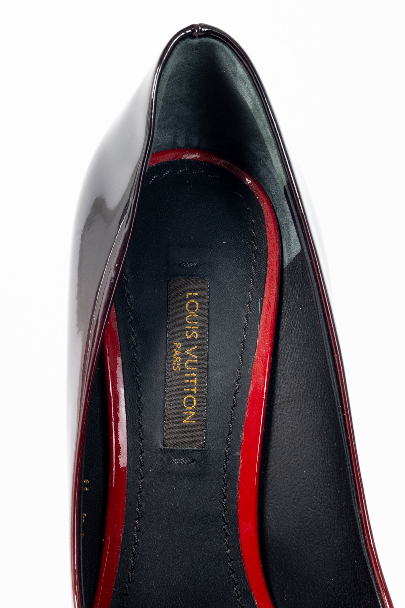 Louis Vuitton Gossip Red & Black Ombre Patent Leather Cube Heels