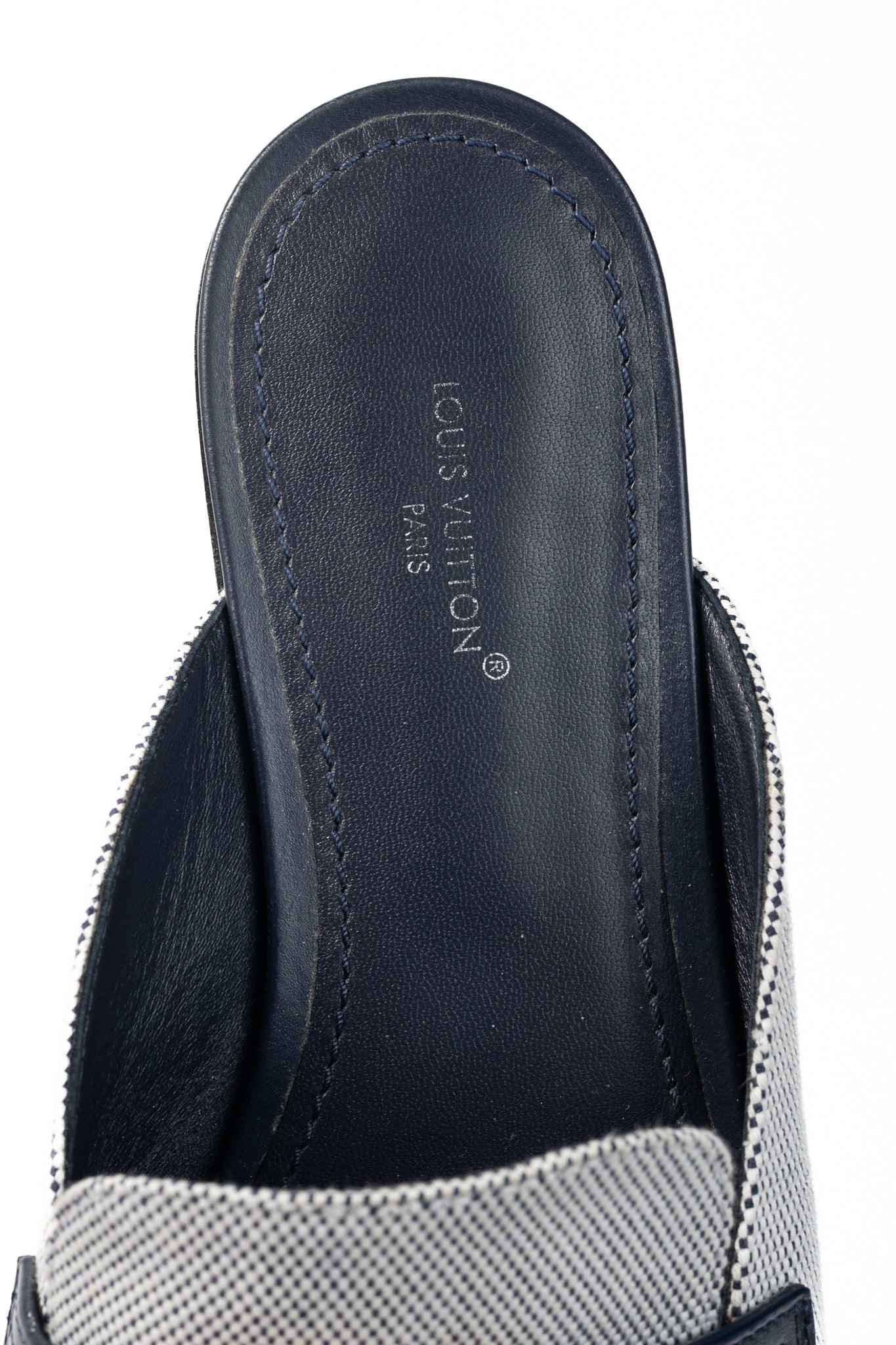 Louis Vuitton LV Mare White & Navy Open Back Loafers