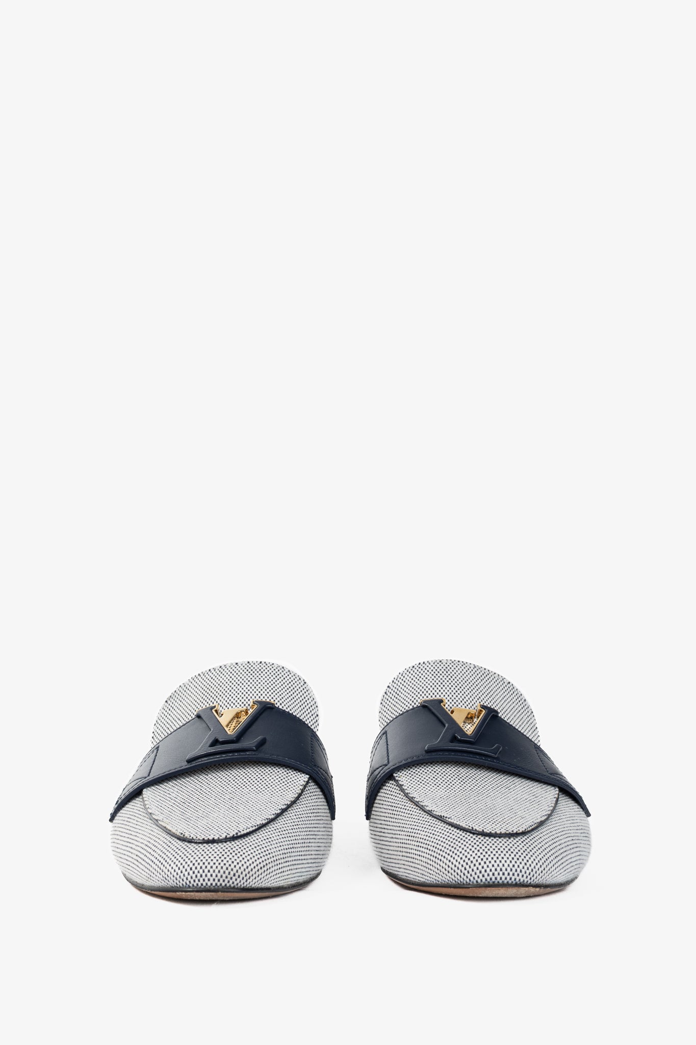 Louis Vuitton LV Mare White & Navy Open Back Loafers