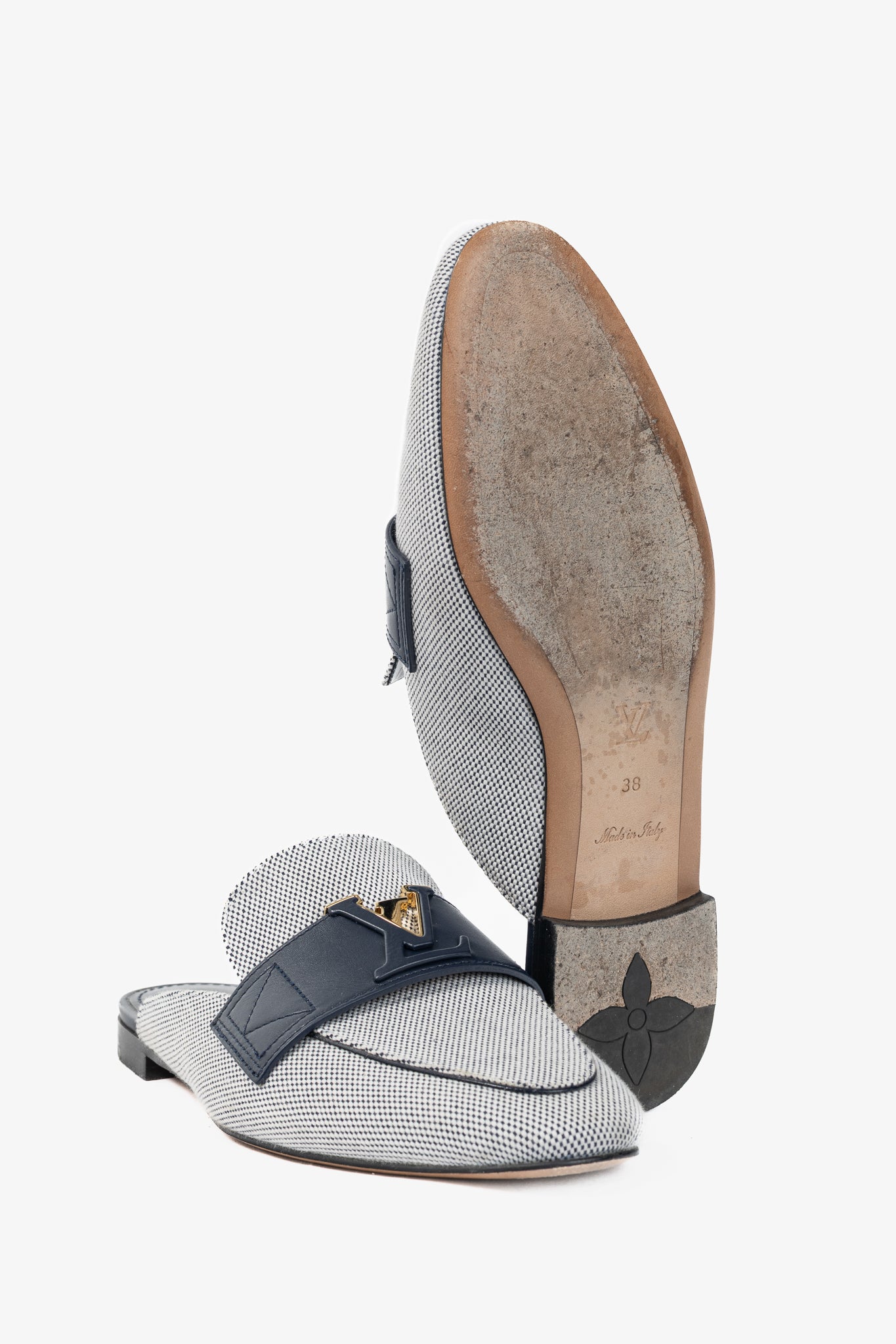 Louis Vuitton LV Mare White & Navy Open Back Loafers