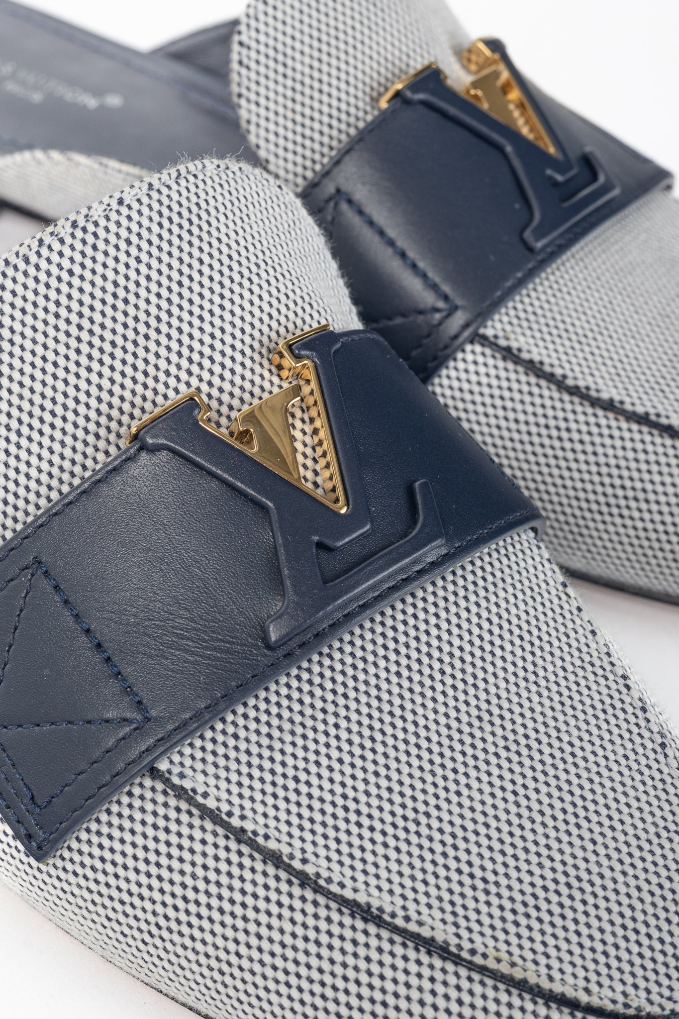 Louis Vuitton LV Mare White & Navy Open Back Loafers
