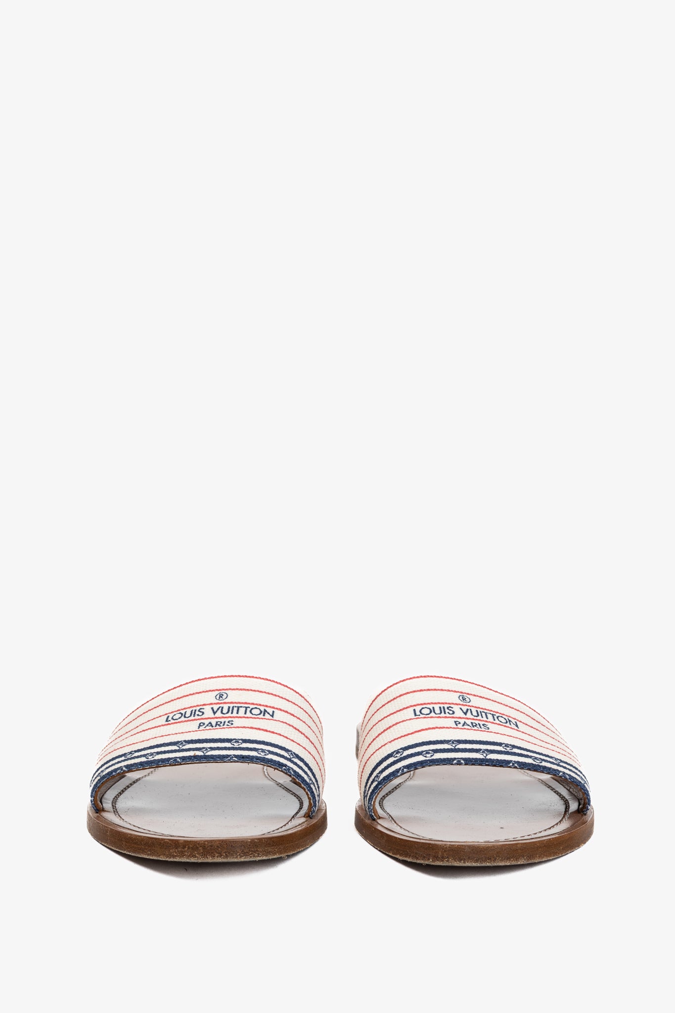 Louis Vuitton Escale Lock It Bleu Normal Striped Flat Mule Sandals