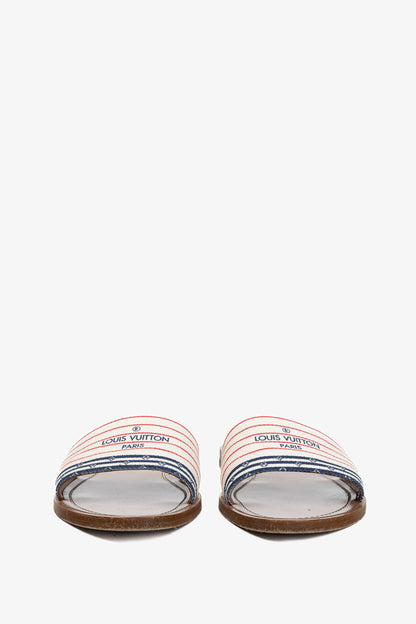 Louis Vuitton Escale Lock It Bleu Normal Striped Flat Mule Sandals