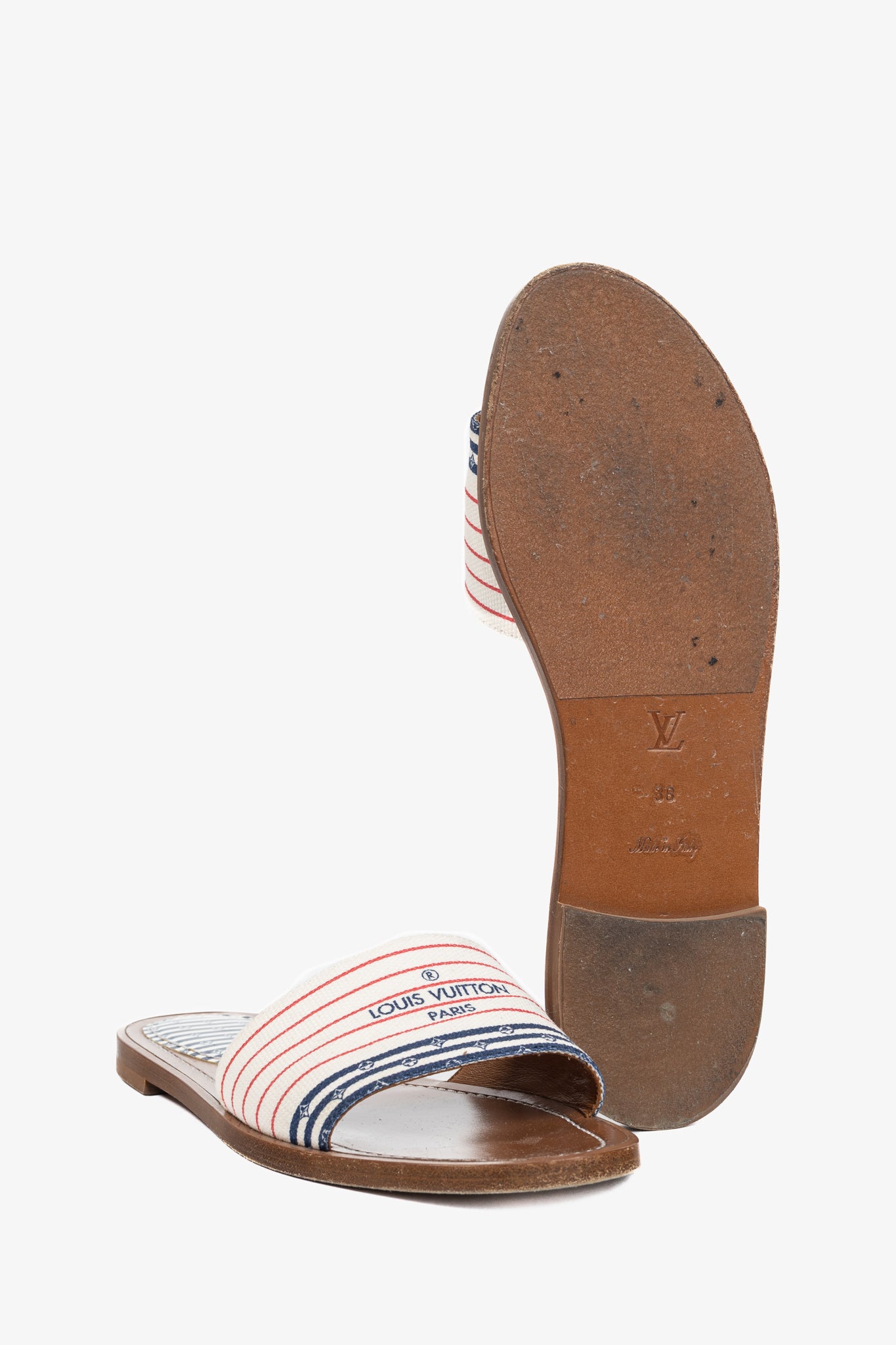 Louis Vuitton Escale Lock It Bleu Normal Striped Flat Mule Sandals