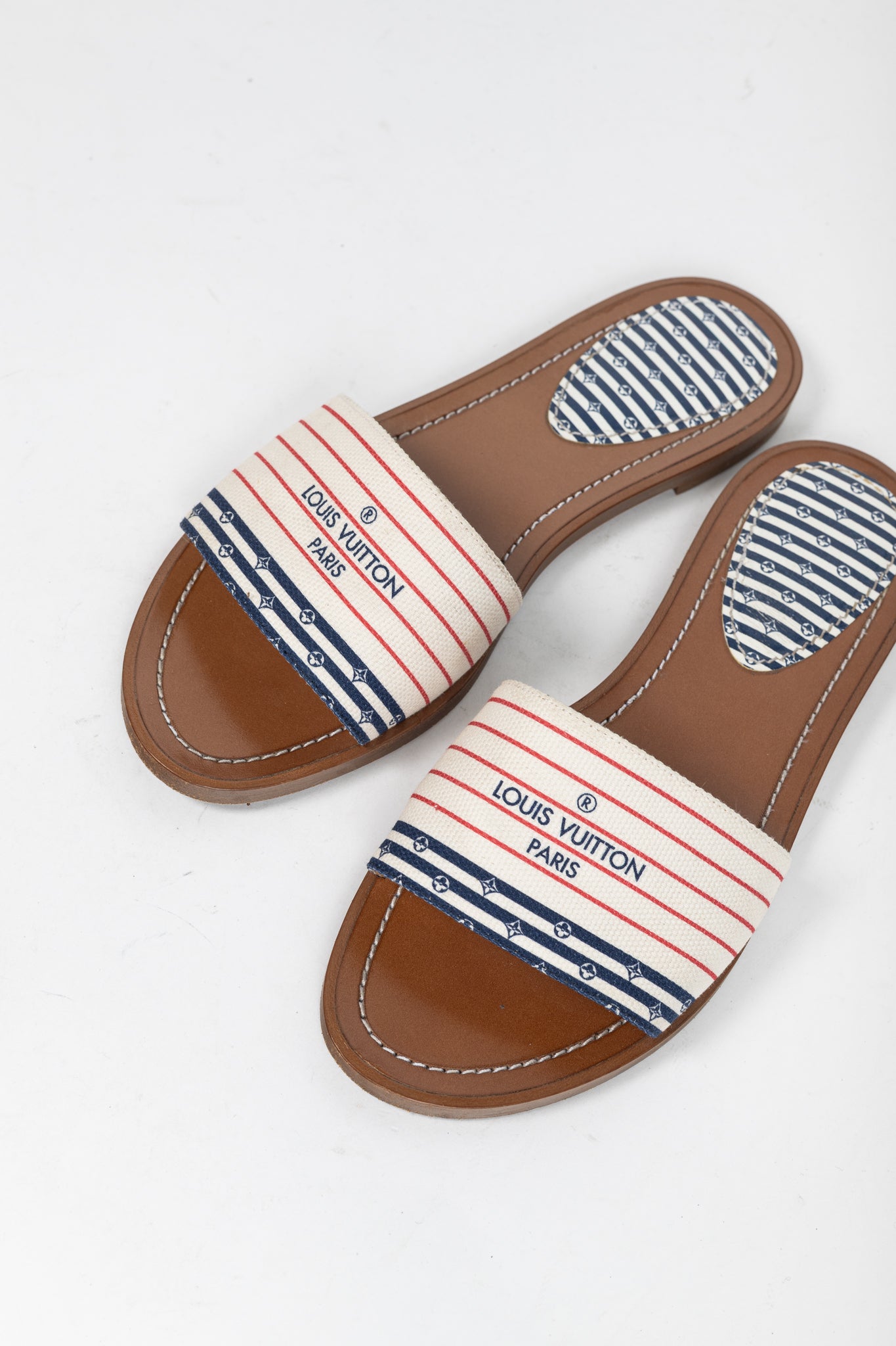 Louis Vuitton Escale Lock It Bleu Normal Striped Flat Mule Sandals