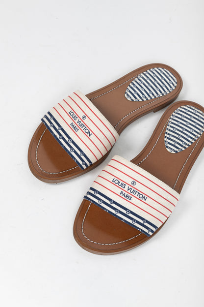 Louis Vuitton Escale Lock It Bleu Normal Striped Flat Mule Sandals