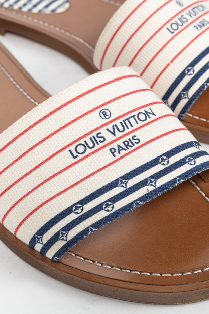 Louis Vuitton Escale Lock It Bleu Normal Striped Flat Mule Sandals
