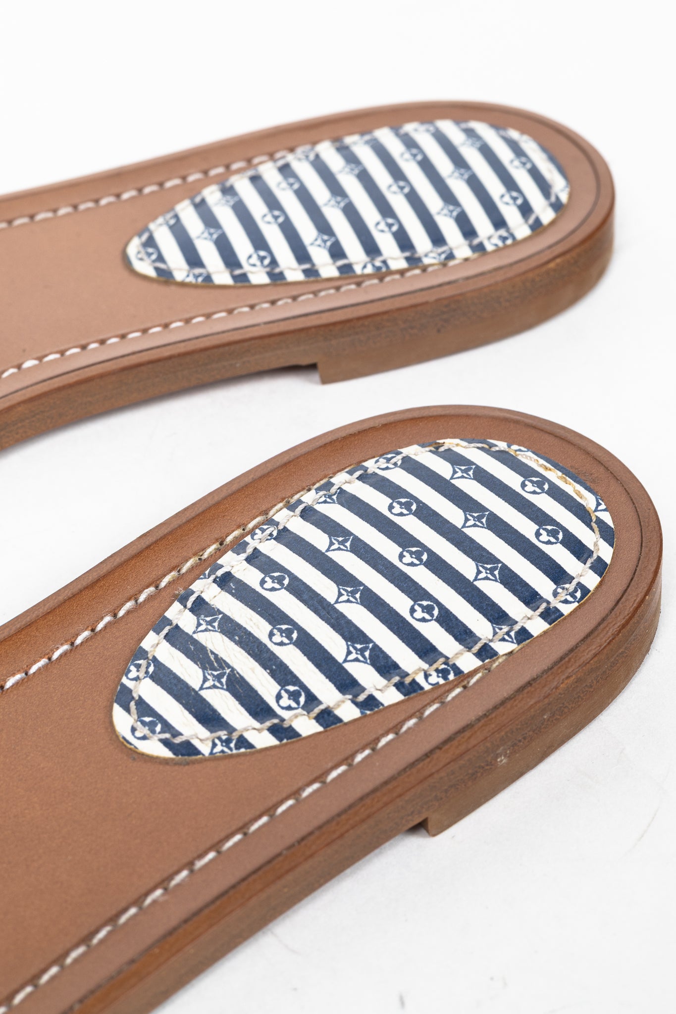 Louis Vuitton Escale Lock It Bleu Normal Striped Flat Mule Sandals