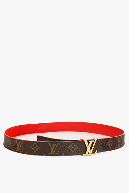 Louis Vuitton M9498 Golden LV Initiales Brown Monogram Red Reversible Belt