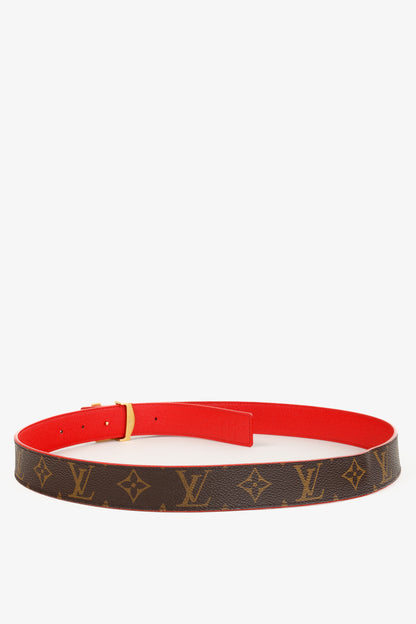 Louis Vuitton M9498 Golden LV Initiales Brown Monogram Red Reversible Belt