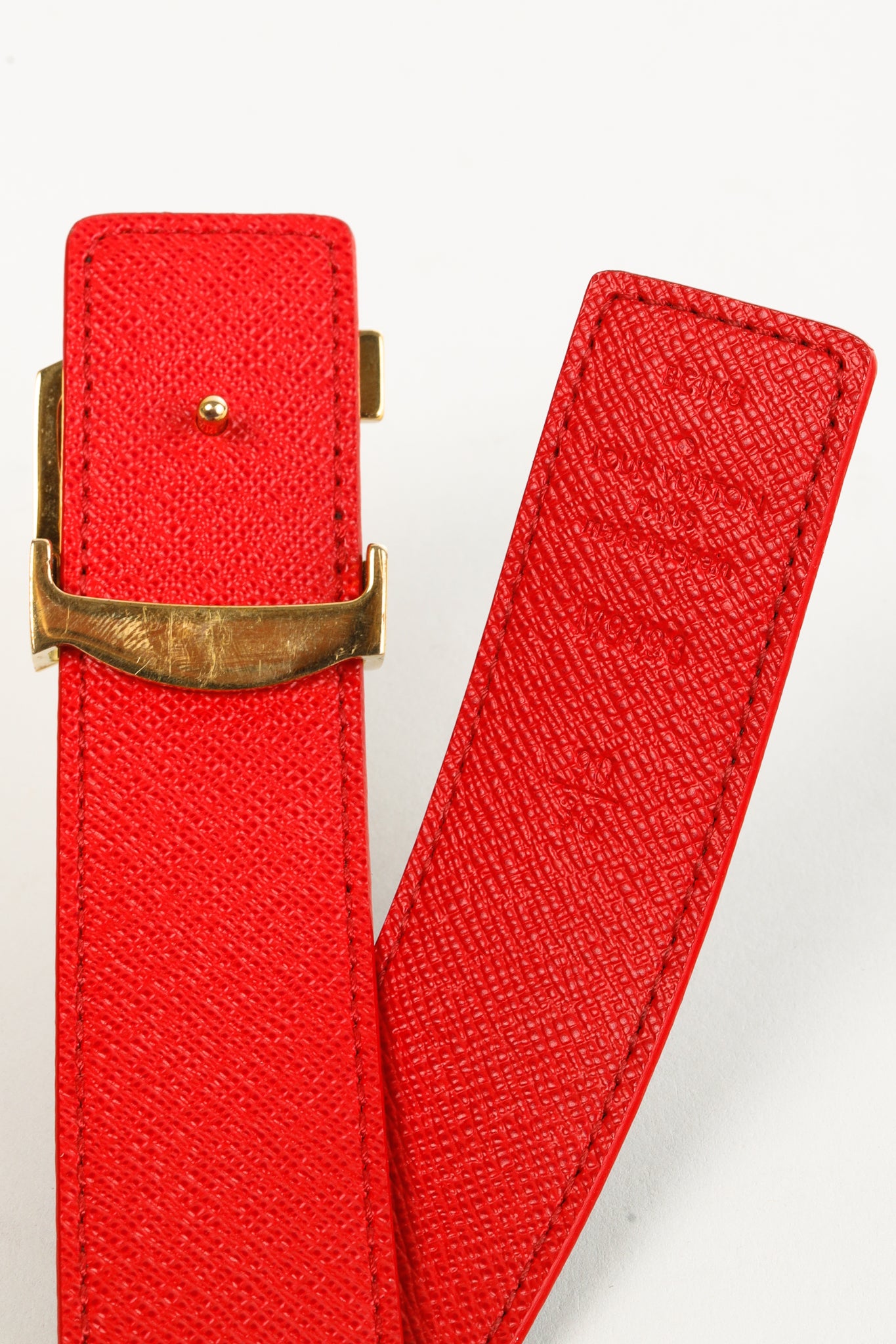 Louis Vuitton M9498 Golden LV Initiales Brown Monogram Red Reversible Belt