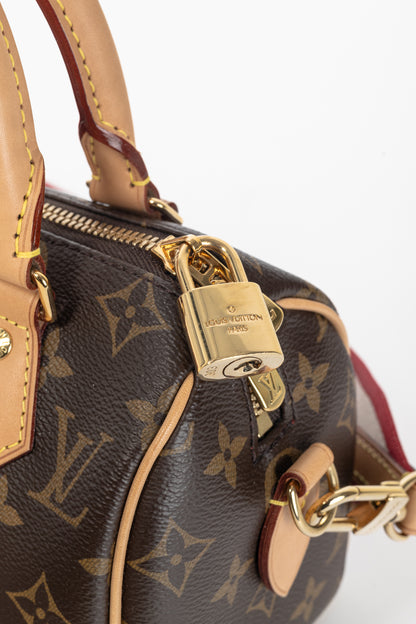 Louis Vuitton Speedy Bandouliere 20 Monogram Canvas Handbag with Fuchsia Strap