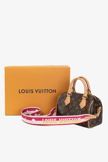 Louis Vuitton Speedy Bandouliere 20 Monogram Canvas Handbag with Fuchsia Strap