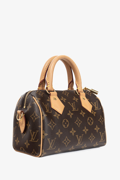 Louis Vuitton Speedy Bandouliere 20 Monogram Canvas Handbag with Fuchsia Strap