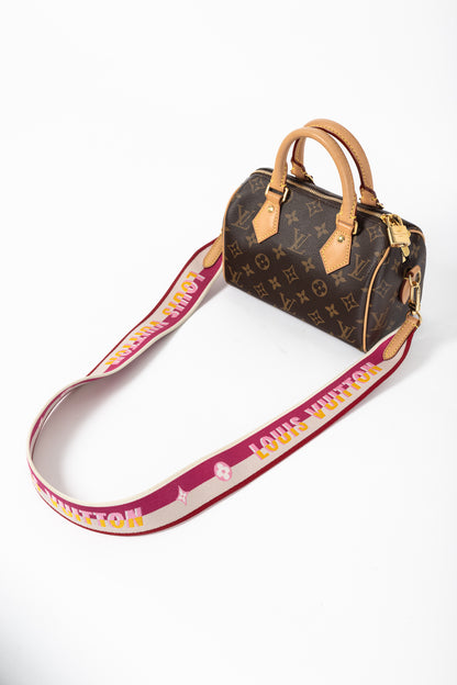 Louis Vuitton Speedy Bandouliere 20 Monogram Canvas Handbag with Fuchsia Strap