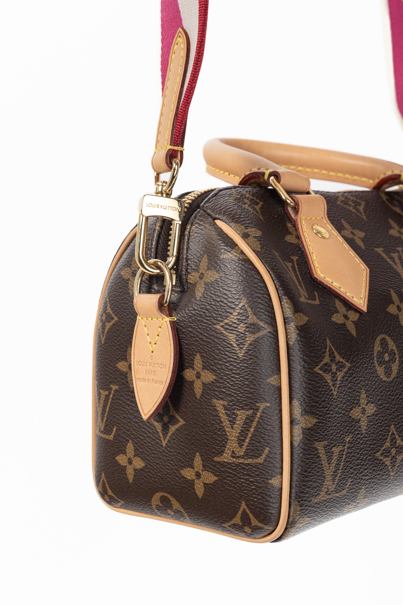Louis Vuitton Speedy Bandouliere 20 Monogram Canvas Handbag with Fuchsia Strap