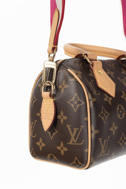 Louis Vuitton Speedy Bandouliere 20 Monogram Canvas Handbag with Fuchsia Strap