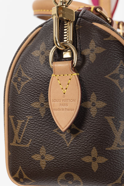 Louis Vuitton Speedy Bandouliere 20 Monogram Canvas Handbag with Fuchsia Strap