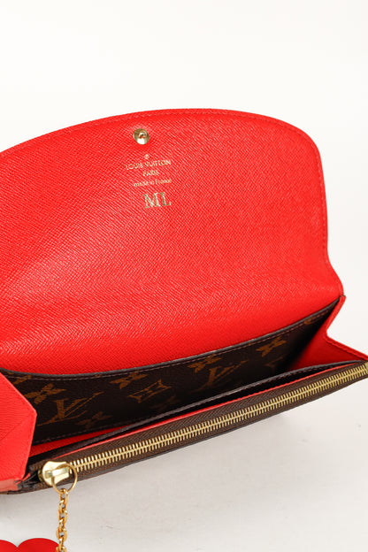 Louis Vuitton Brown Monogram Canvas Red Bloom Flower Emilie Wallet Coquelicot