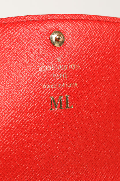 Louis Vuitton Brown Monogram Canvas Red Bloom Flower Emilie Wallet Coquelicot