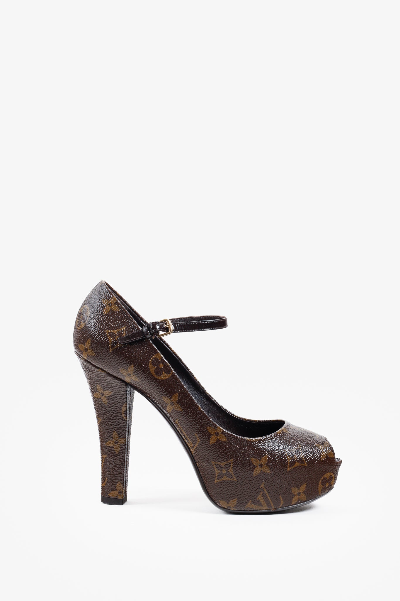 Louis Vuitton Brown Monogram Canvas Peep Toe Mary Jane Pumps