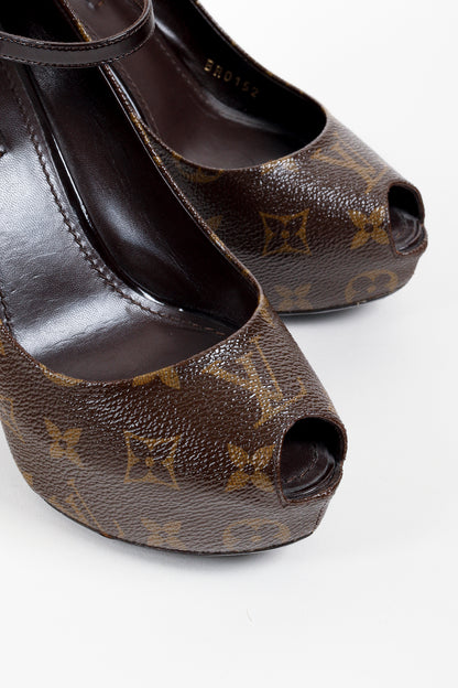 Louis Vuitton Brown Monogram Canvas Peep Toe Mary Jane Pumps