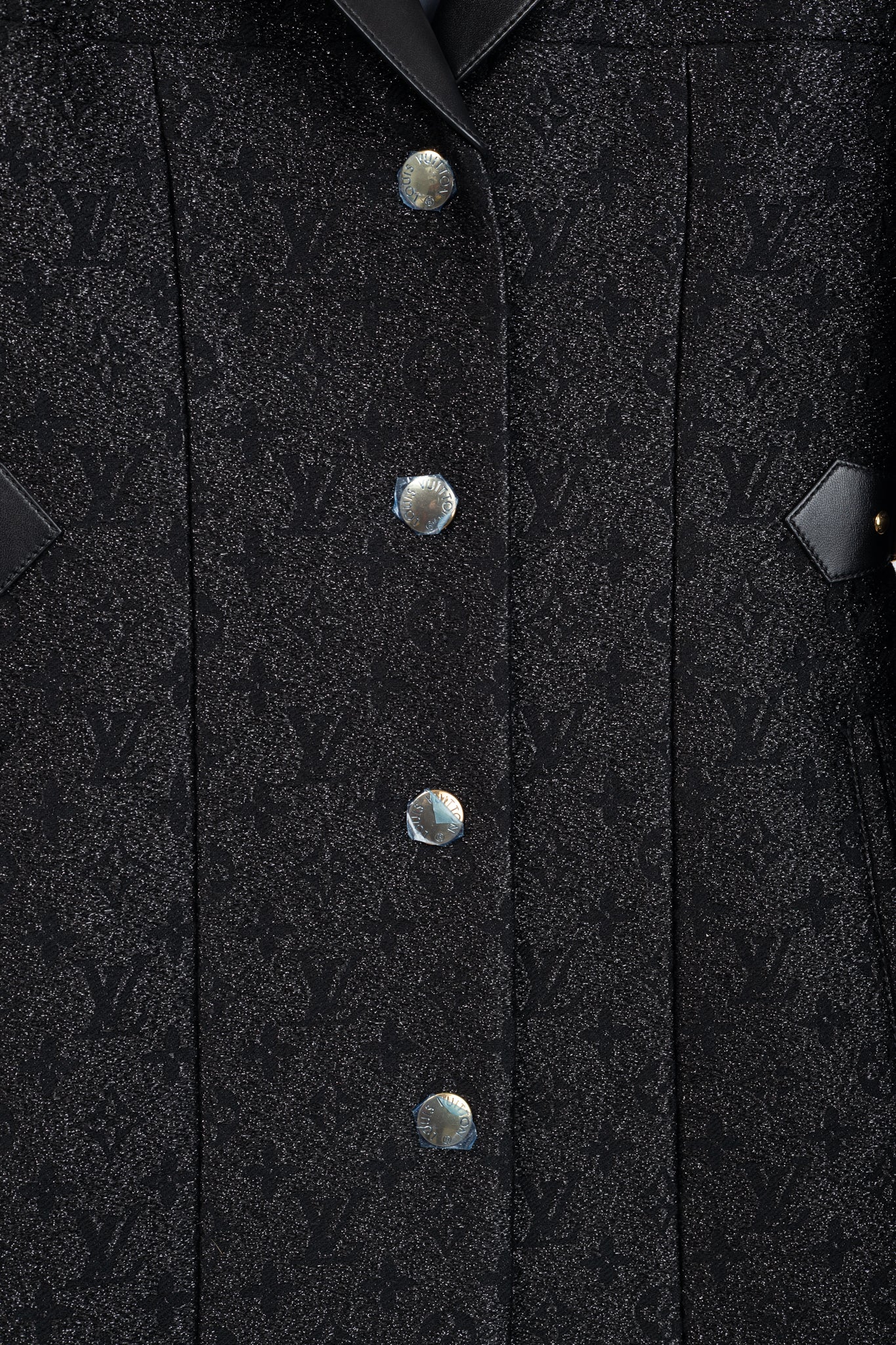 Louis Vuitton Black Monogram Wool Leather Insert A-Line Glitter Coat